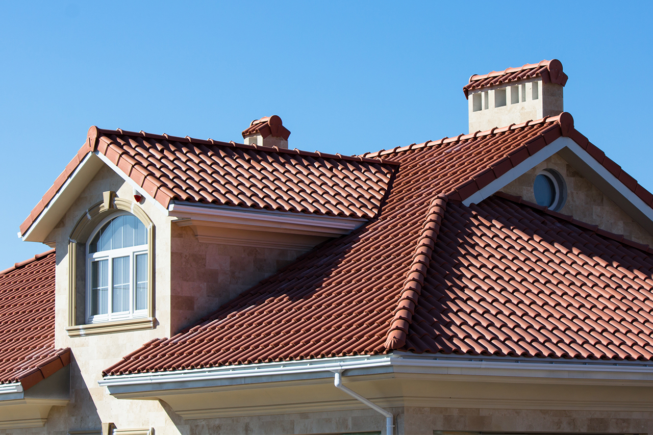 ceramic tiled roof of house 