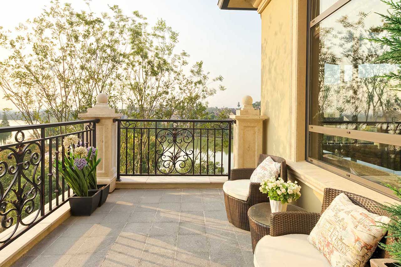 Balcony on second floor of home