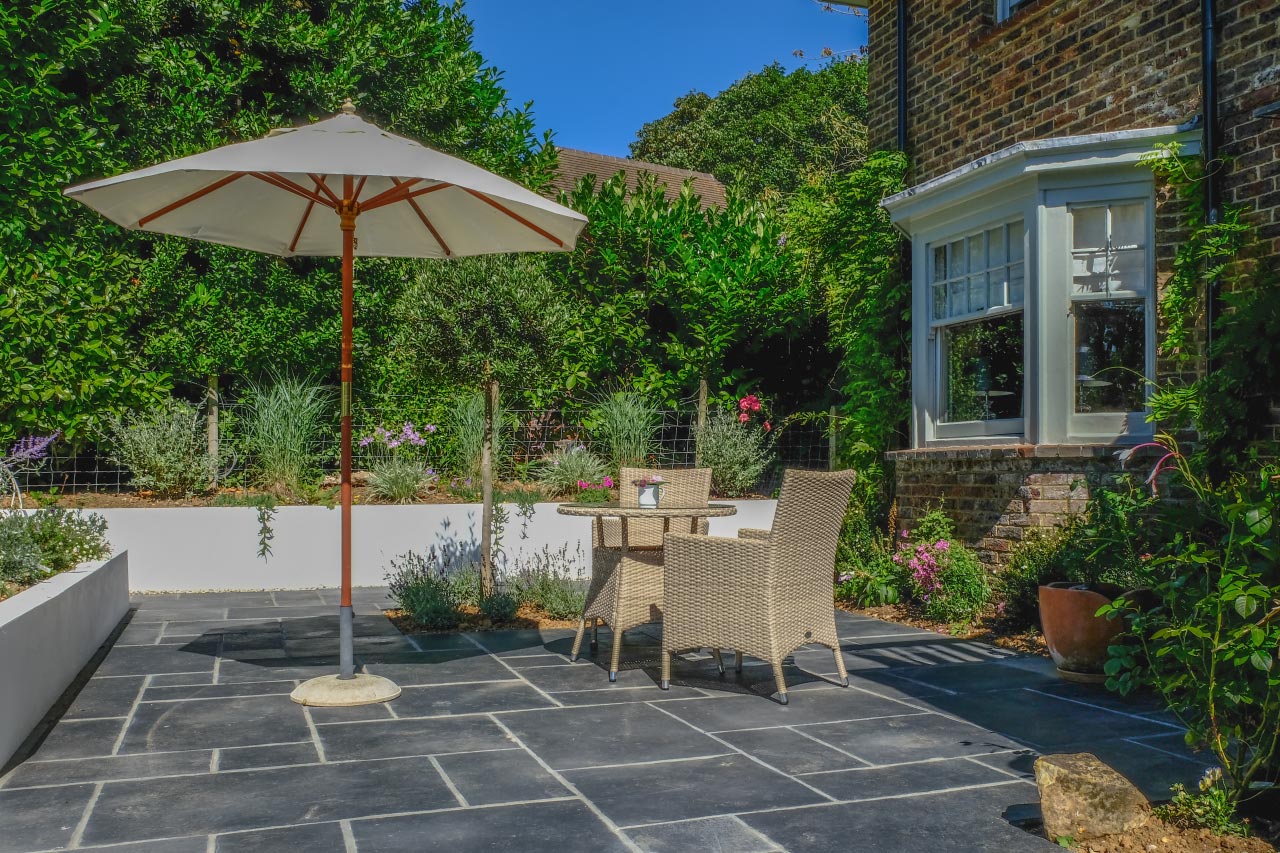 Table and chairs on the patio